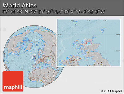 Gray Location Map of the Area around 57° 46' 59" N, 4° 10' 30" W, hill shading