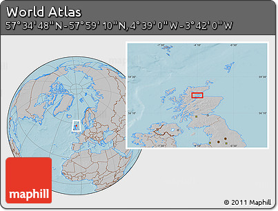Gray Location Map of the Area around 57° 46' 59" N, 4° 10' 30" W, hill shading