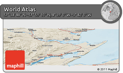 Shaded Relief Panoramic Map of the Area around 57° 46' 59" N, 4° 10' 30" W