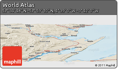 Shaded Relief Panoramic Map of the Area around 57° 46' 59" N, 4° 10' 30" W