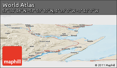 Shaded Relief Panoramic Map of the Area around 57° 46' 59" N, 4° 10' 30" W