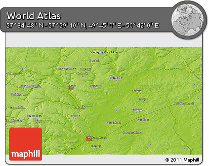 Physical 3D Map of the Area around 57° 46' 59" N, 50° 13' 30" E