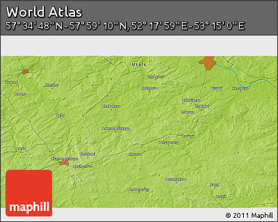 Physical 3D Map of the Area around 57° 46' 59" N, 52° 46' 29" E