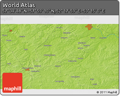 Physical 3D Map of the Area around 57° 46' 59" N, 52° 46' 29" E