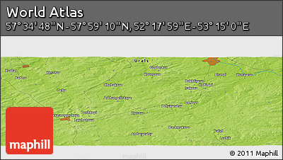 Physical Panoramic Map of the Area around 57° 46' 59" N, 52° 46' 29" E