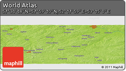 Physical Panoramic Map of the Area around 57° 46' 59" N, 52° 46' 29" E