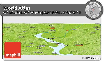 Physical Panoramic Map of the Area around 57° 46' 59" N, 55° 19' 30" E