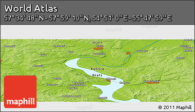 Physical Panoramic Map of the Area around 57° 46' 59" N, 55° 19' 30" E