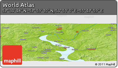 Physical Panoramic Map of the Area around 57° 46' 59" N, 55° 19' 30" E