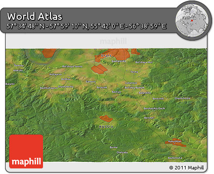 Satellite 3D Map of the Area around 57° 46' 59" N, 56° 10' 29" E
