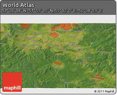 Satellite 3D Map of the Area around 57° 46' 59" N, 56° 10' 29" E