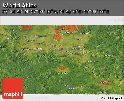 Satellite 3D Map of the Area around 57° 46' 59" N, 56° 10' 29" E