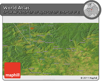Satellite 3D Map of the Area around 57° 46' 59" N, 57° 1' 29" E