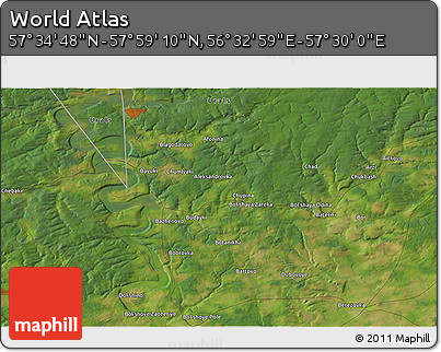 Satellite 3D Map of the Area around 57° 46' 59" N, 57° 1' 29" E