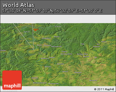 Satellite 3D Map of the Area around 57° 46' 59" N, 57° 1' 29" E