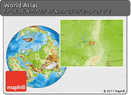 Physical Location Map of the Area around 57° 46' 59" N, 57° 52' 30" E