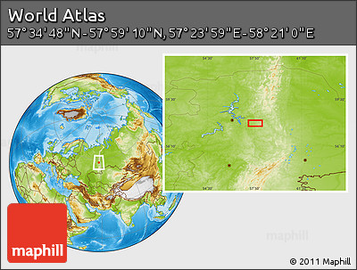 Physical Location Map of the Area around 57° 46' 59" N, 57° 52' 30" E