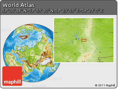 Physical Location Map of the Area around 57° 46' 59" N, 57° 52' 30" E