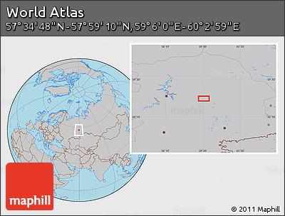 Gray Location Map of the Area around 57° 46' 59" N, 59° 34' 30" E