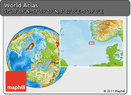 Physical Location Map of the Area around 57° 46' 59" N, 5° 10' 30" E
