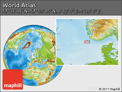 Physical Location Map of the Area around 57° 46' 59" N, 5° 10' 30" E