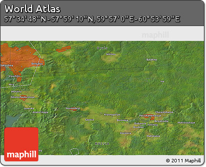 Satellite 3D Map of the Area around 57° 46' 59" N, 60° 25' 29" E