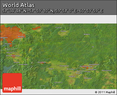 Satellite 3D Map of the Area around 57° 46' 59" N, 60° 25' 29" E
