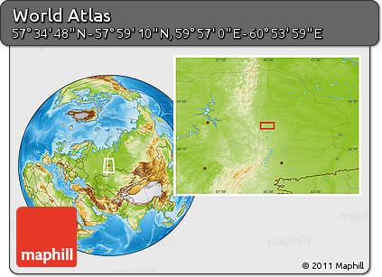 Physical Location Map of the Area around 57° 46' 59" N, 60° 25' 29" E