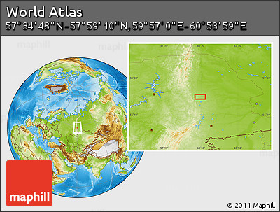Physical Location Map of the Area around 57° 46' 59" N, 60° 25' 29" E