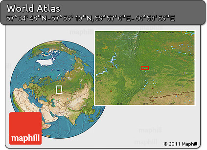 Satellite Location Map of the Area around 57° 46' 59" N, 60° 25' 29" E