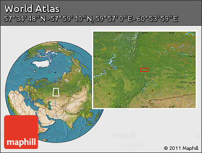 Satellite Location Map of the Area around 57° 46' 59" N, 60° 25' 29" E