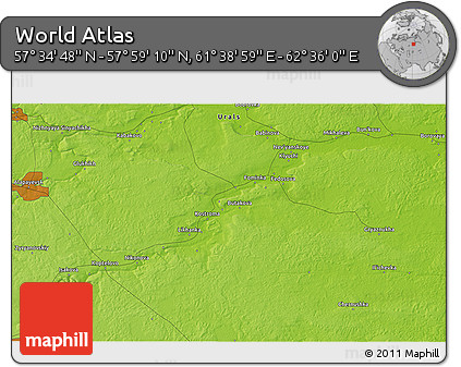 Physical 3D Map of the Area around 57° 46' 59" N, 62° 7' 30" E