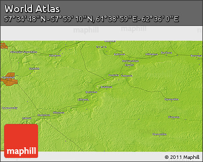 Physical 3D Map of the Area around 57° 46' 59" N, 62° 7' 30" E