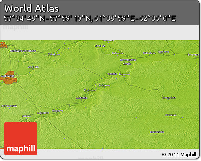 Physical 3D Map of the Area around 57° 46' 59" N, 62° 7' 30" E