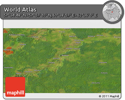 Satellite 3D Map of the Area around 57° 46' 59" N, 62° 7' 30" E