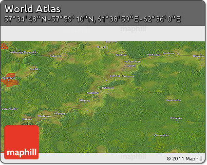 Satellite 3D Map of the Area around 57° 46' 59" N, 62° 7' 30" E
