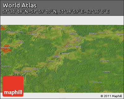 Satellite 3D Map of the Area around 57° 46' 59" N, 62° 7' 30" E