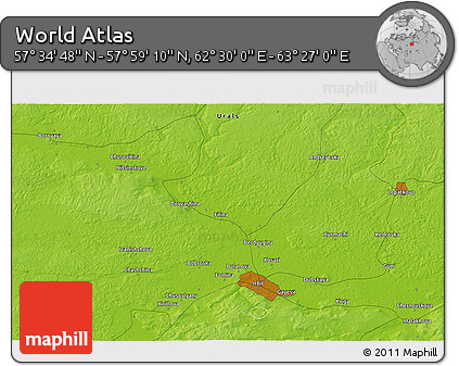 Physical 3D Map of the Area around 57° 46' 59" N, 62° 58' 30" E