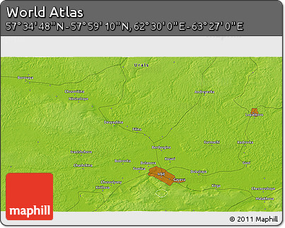 Physical 3D Map of the Area around 57° 46' 59" N, 62° 58' 30" E