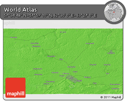 Political 3D Map of the Area around 57° 46' 59" N, 62° 58' 30" E