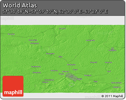 Political 3D Map of the Area around 57° 46' 59" N, 62° 58' 30" E