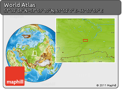 Physical Location Map of the Area around 57° 46' 59" N, 66° 22' 30" E