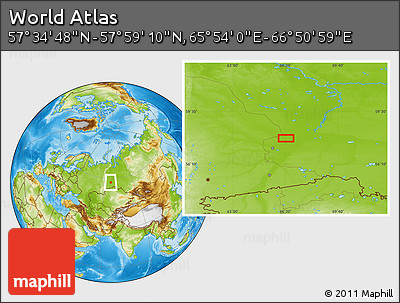 Physical Location Map of the Area around 57° 46' 59" N, 66° 22' 30" E