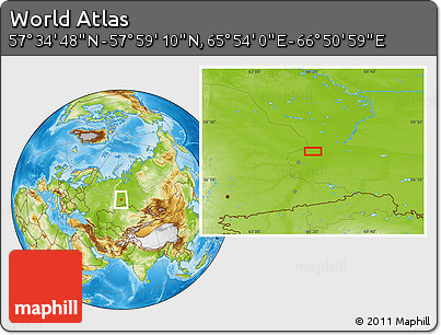 Physical Location Map of the Area around 57° 46' 59" N, 66° 22' 30" E