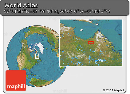 Satellite Location Map of the Area around 57° 46' 59" N, 66° 13' 29" W