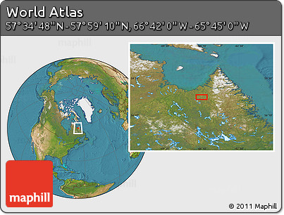 Satellite Location Map of the Area around 57° 46' 59" N, 66° 13' 29" W