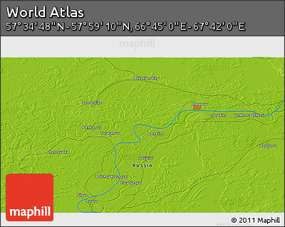 Physical 3D Map of the Area around 57° 46' 59" N, 67° 13' 29" E