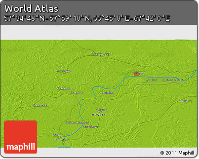 Physical 3D Map of the Area around 57° 46' 59" N, 67° 13' 29" E