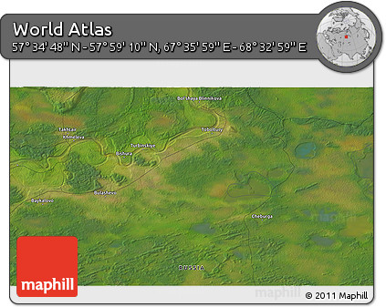 Satellite 3D Map of the Area around 57° 46' 59" N, 68° 4' 29" E