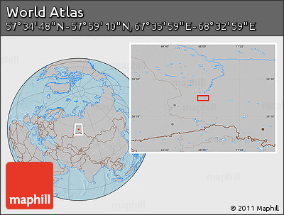 Gray Location Map of the Area around 57° 46' 59" N, 68° 4' 29" E, hill shading